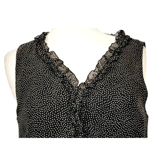 Mary McFadden Collection Sz 14 Mini Dot Ruffled Slip Dress Black & White BoHo - Picture 2 of 7